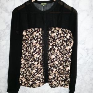 The Letter Button Down Blouse Top Women Size S Black Floral Dark Romantic Fall